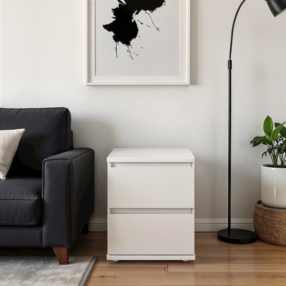 White 2 Drawer Nightstand - Compact and Functional Bedroom Nightstand