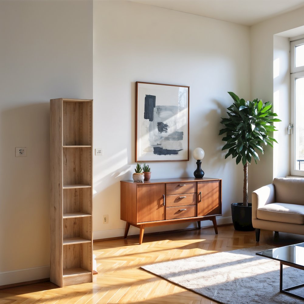 Brown Tall Narrow Book Shelf - Compact Small Bookshelf with 5 Shelves
