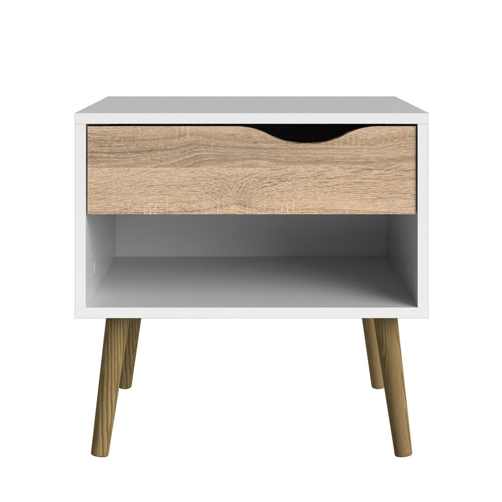 White Nightstand with Drawer - Modern Small Nightstand for Bedrooms