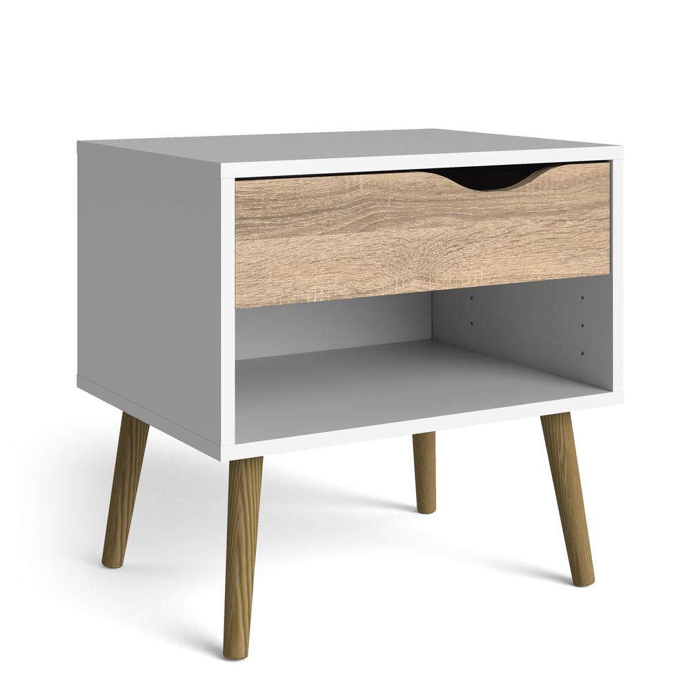 White Nightstand with Drawer - Modern Small Nightstand for Bedrooms