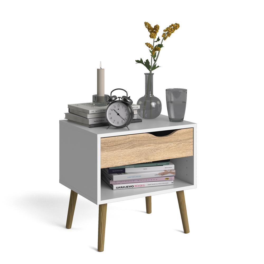 White Nightstand with Drawer - Modern Small Nightstand for Bedrooms