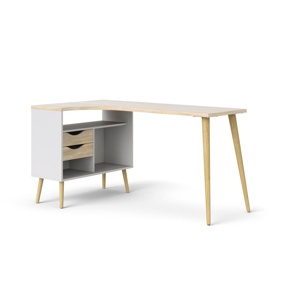 White Small Desk with Shelves - Compact Computer and Study Desk for Offices