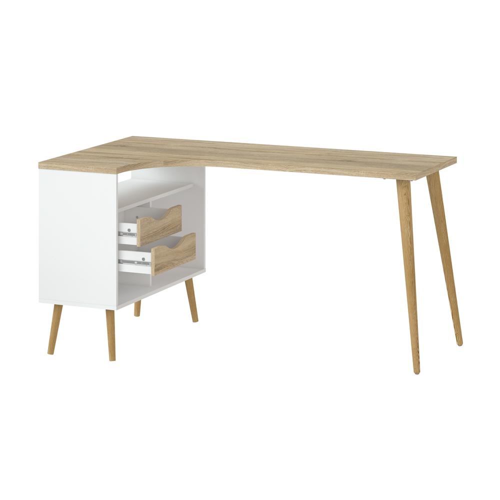 White Small Desk with Shelves - Compact Computer and Study Desk for Offices