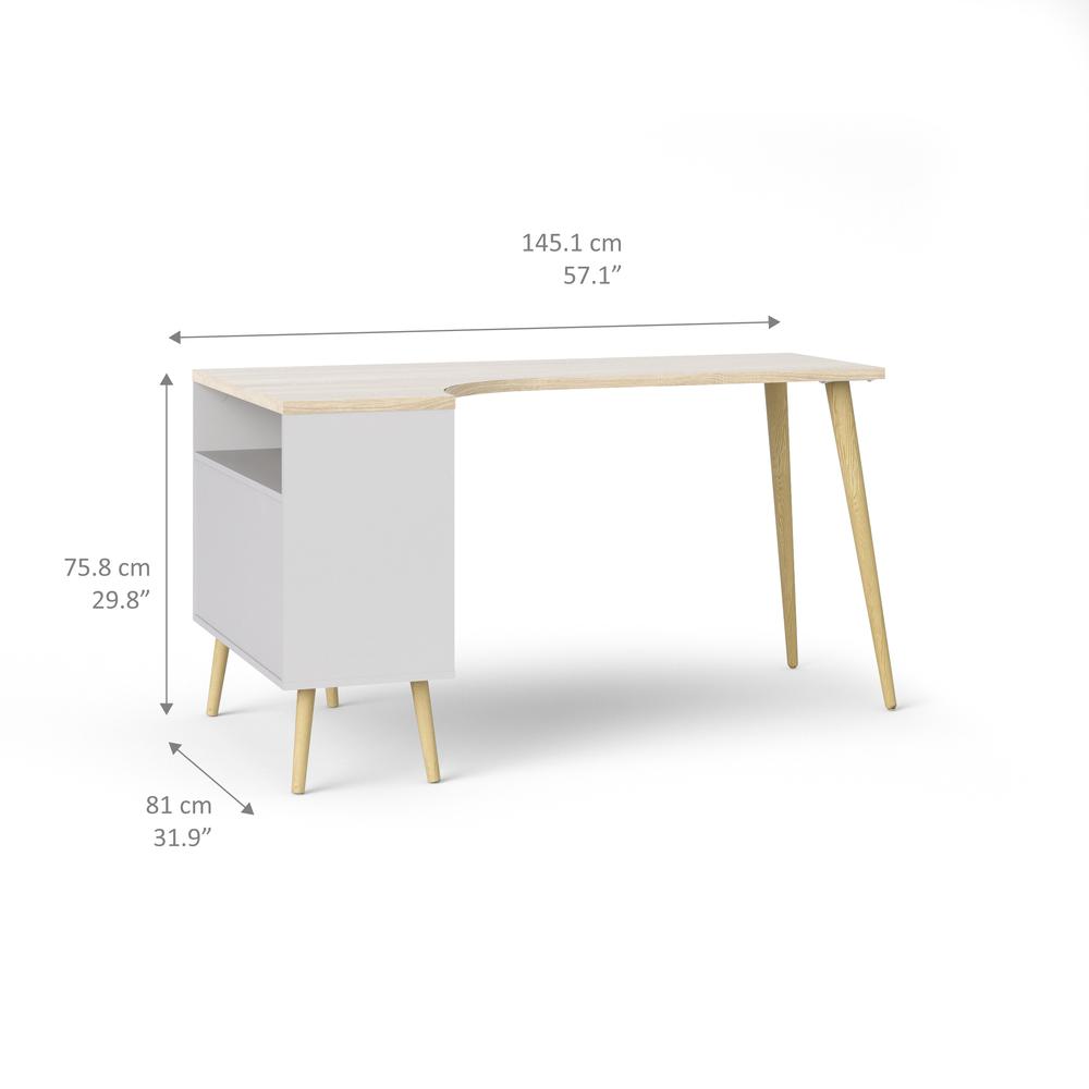 White Small Desk with Shelves - Compact Computer and Study Desk for Offices