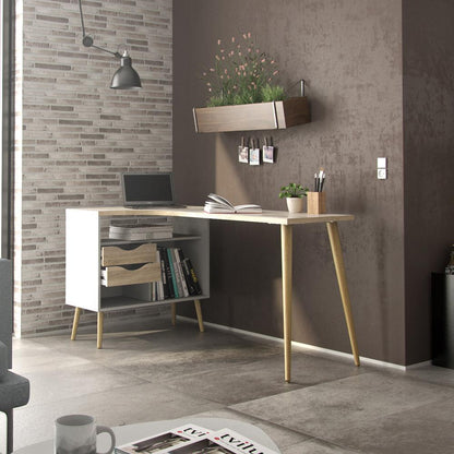 White Small Desk with Shelves - Compact Computer and Study Desk for Offices