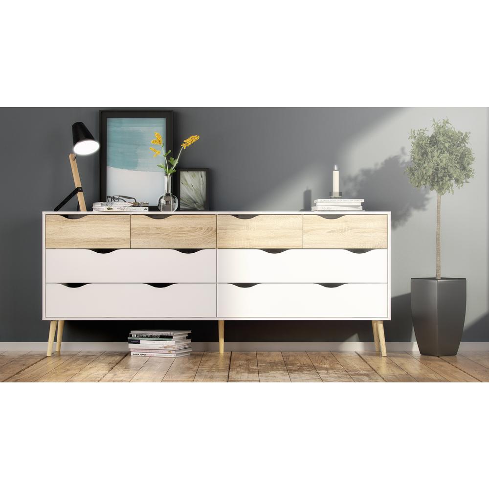 Diana 8 Drawer Dresser, White/Oak Structure
