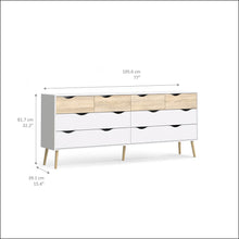 Diana 8 Drawer Dresser, White/Oak Structure