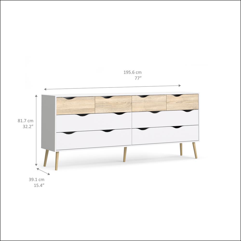 Diana 8 Drawer Dresser, White/Oak Structure