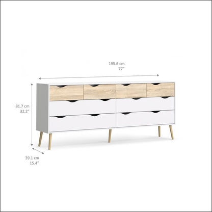 Diana 8 Drawer Dresser, White/Oak Structure