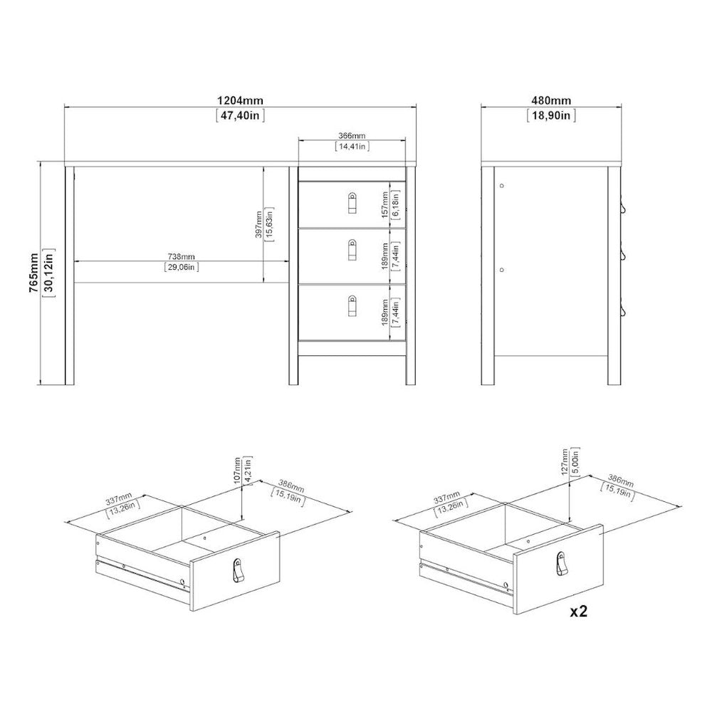 Black Matte Computer Desk with 3 Drawers, Home Office Study Table