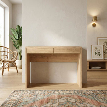 Modern Brown 2-Drawer Computer Desk for Home Office or Study Table