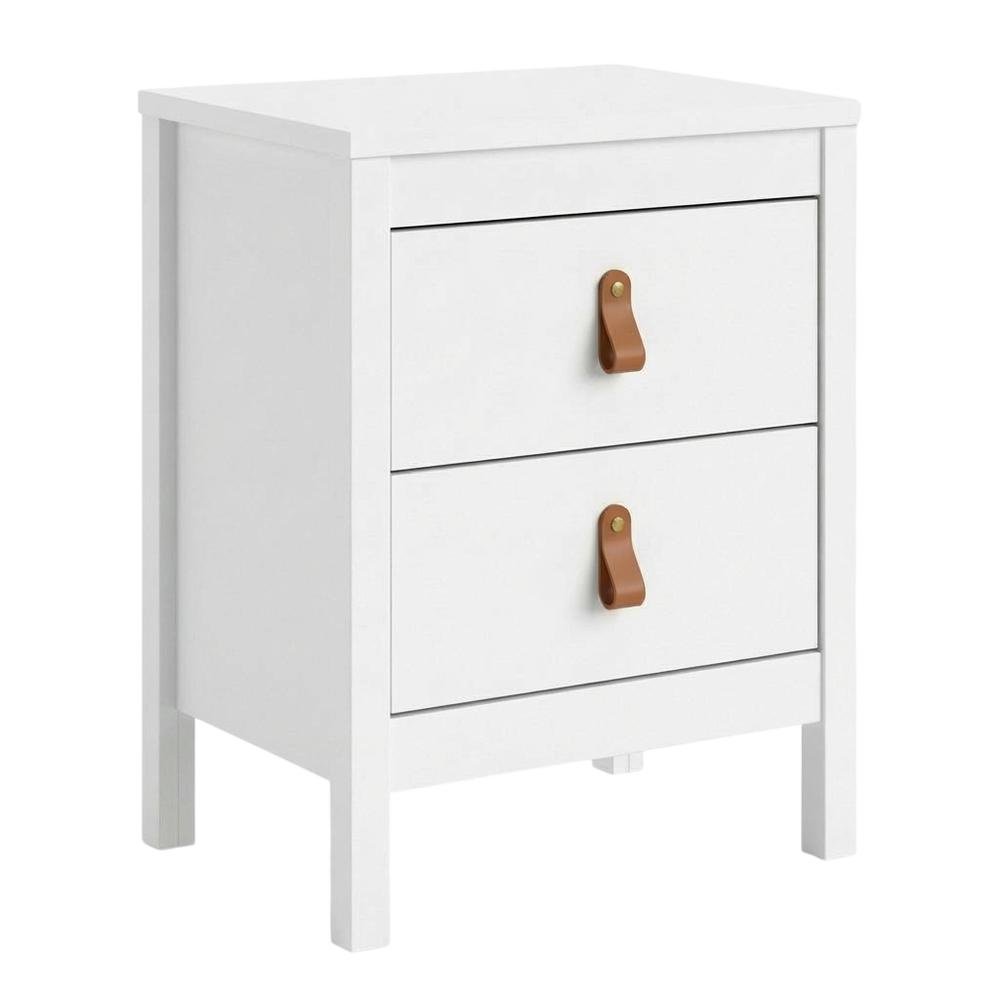 White Nightstand with Two Spacious Drawers for Bedroom Storage