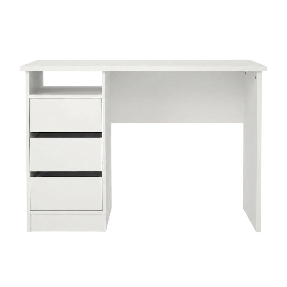 White Computer Desk with 3 Drawers and Open Shelf for Home Office
