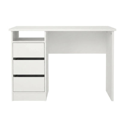 White Computer Desk with 3 Drawers and Open Shelf for Home Office