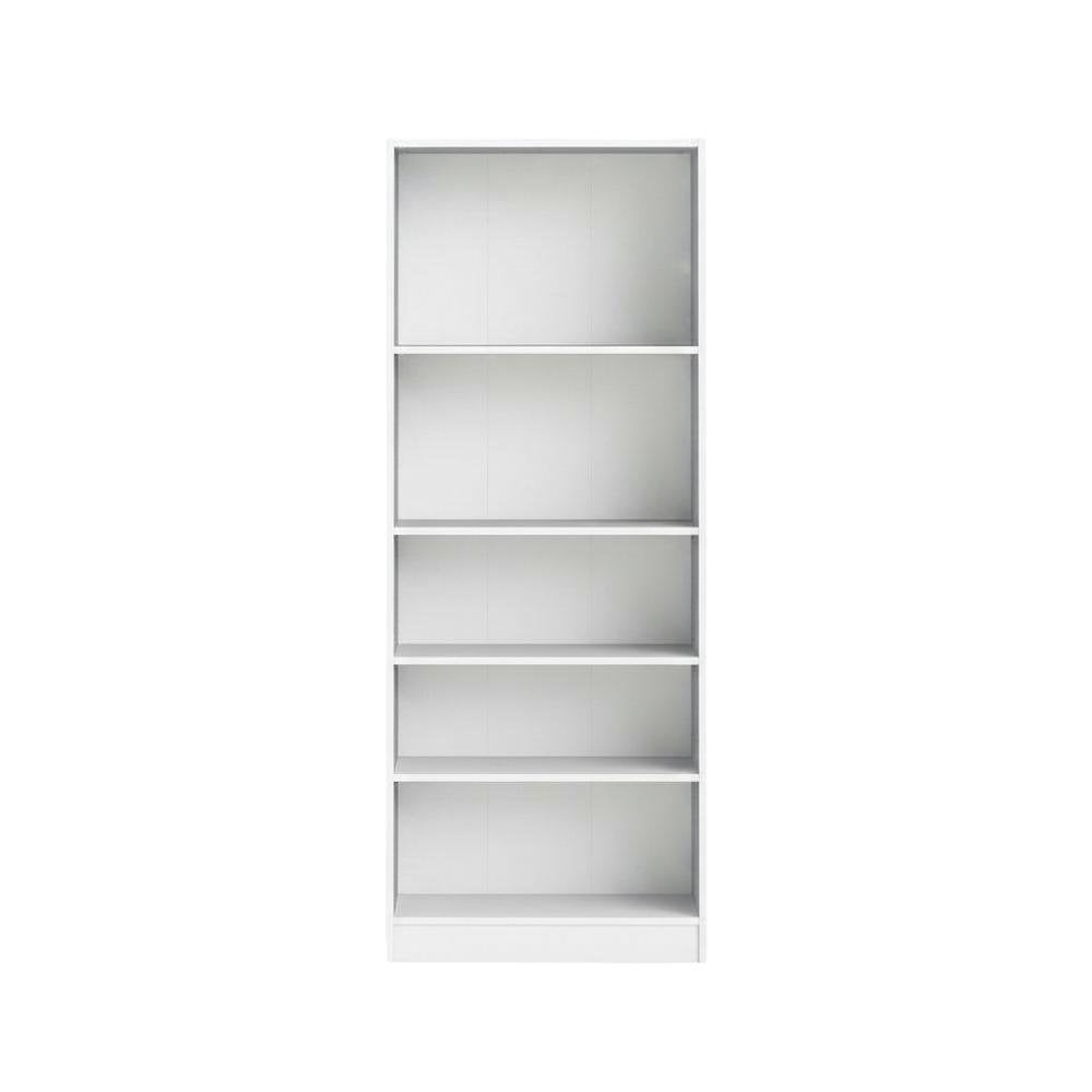White Tall Wide 5 Shelf Bookcase with Adjustable Shelves and Metal Pulls