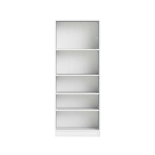 White Tall Wide 5 Shelf Bookcase with Adjustable Shelves and Metal Pulls