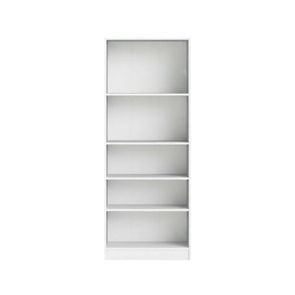 White Tall Wide 5 Shelf Bookcase with Adjustable Shelves and Metal Pulls