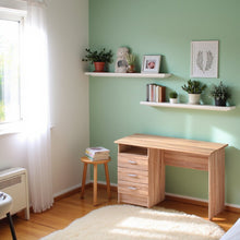 Brown Office Desk with Drawers - Compact Desk with File Cabinet Storage