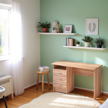 Brown Office Desk with Drawers - Compact Desk with File Cabinet Storage