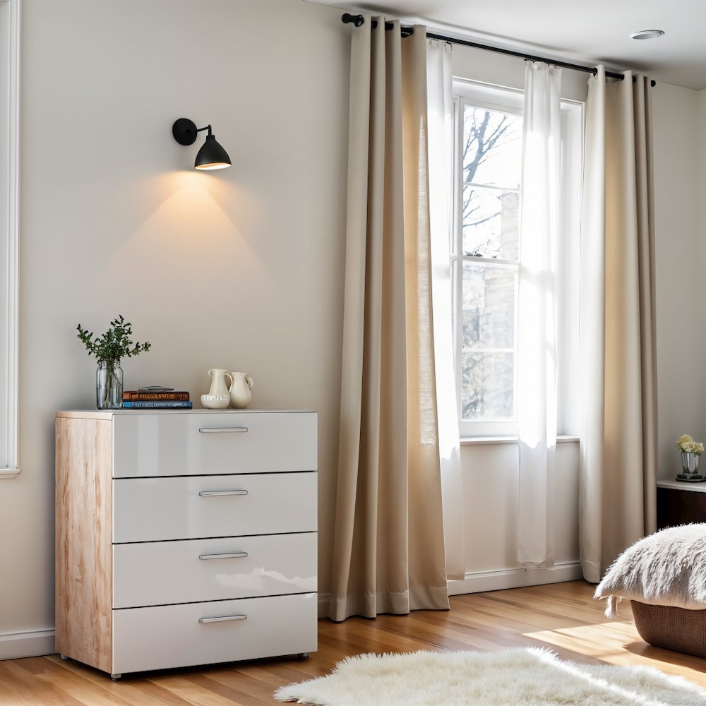 White Wooden Dresser - 4 Drawer Bedroom Furniture for Storage and Organization