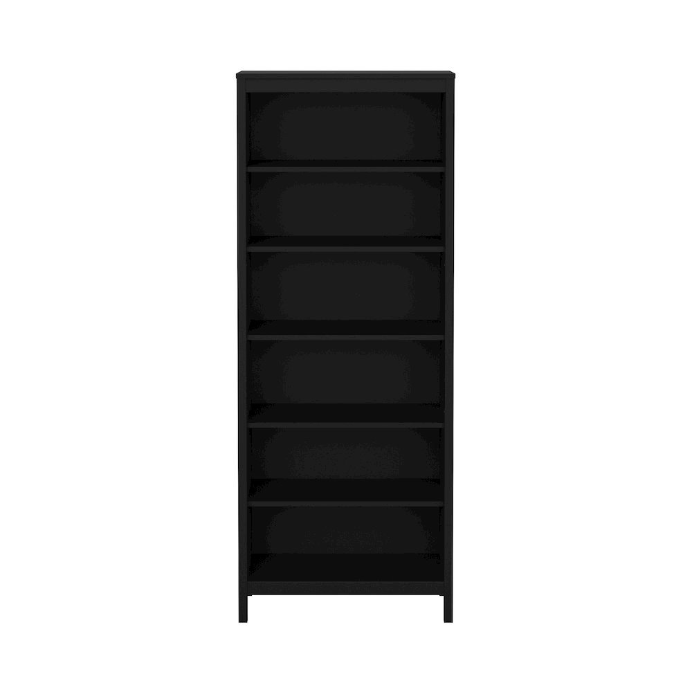 Black 6-Shelf Bookshelf with Adjustable Storage Shelves for Office