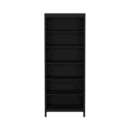 Black 6-Shelf Bookshelf with Adjustable Storage Shelves for Office
