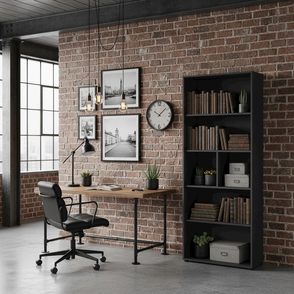 Contemporary Gray 6-Shelf Bookshelf for Bedroom, Office, or Living Room