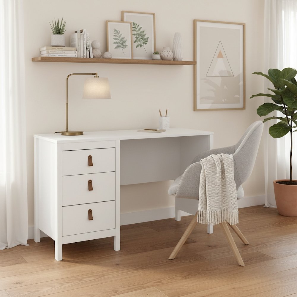 White 3-Drawer Computer Desk for Home Office or Study Table Area