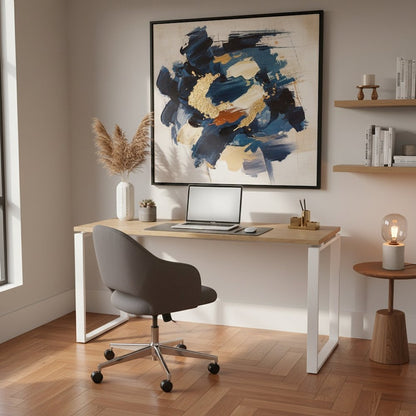 Brown Computer Desk with Metal Legs for Home Office or Study Room