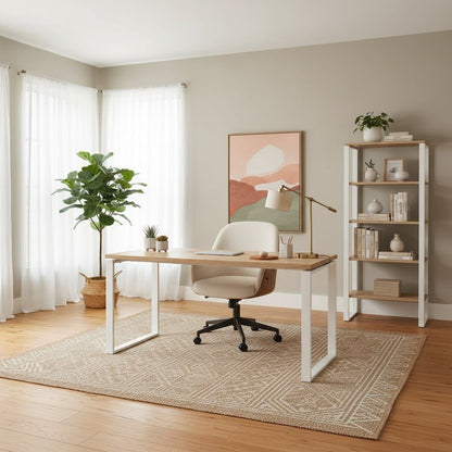Brown Computer Desk with Metal Legs for Home Office or Study Room