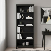 Black 6-Shelf Bookshelf with Adjustable Storage Shelves for Office