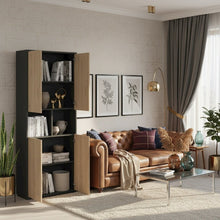 Gray 6-Shelf Bookcase with 4 Doors and Adjustable Storage Shelves