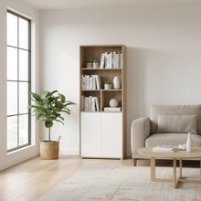 Brown 6-Shelf Bookcase with 2 Doors for Home Office or Living Room