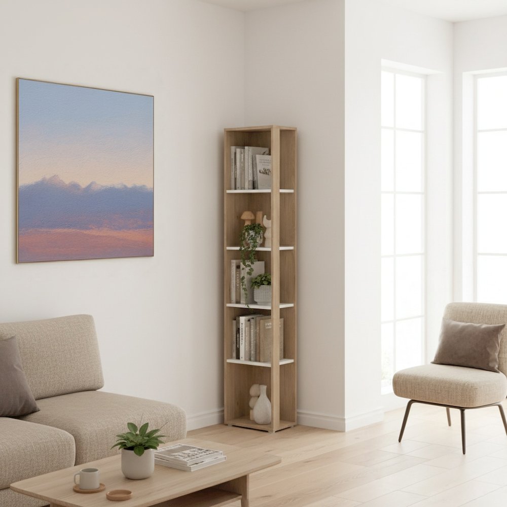 Brown 5-Shelf Bookcase with Side Access Design for Home or Office