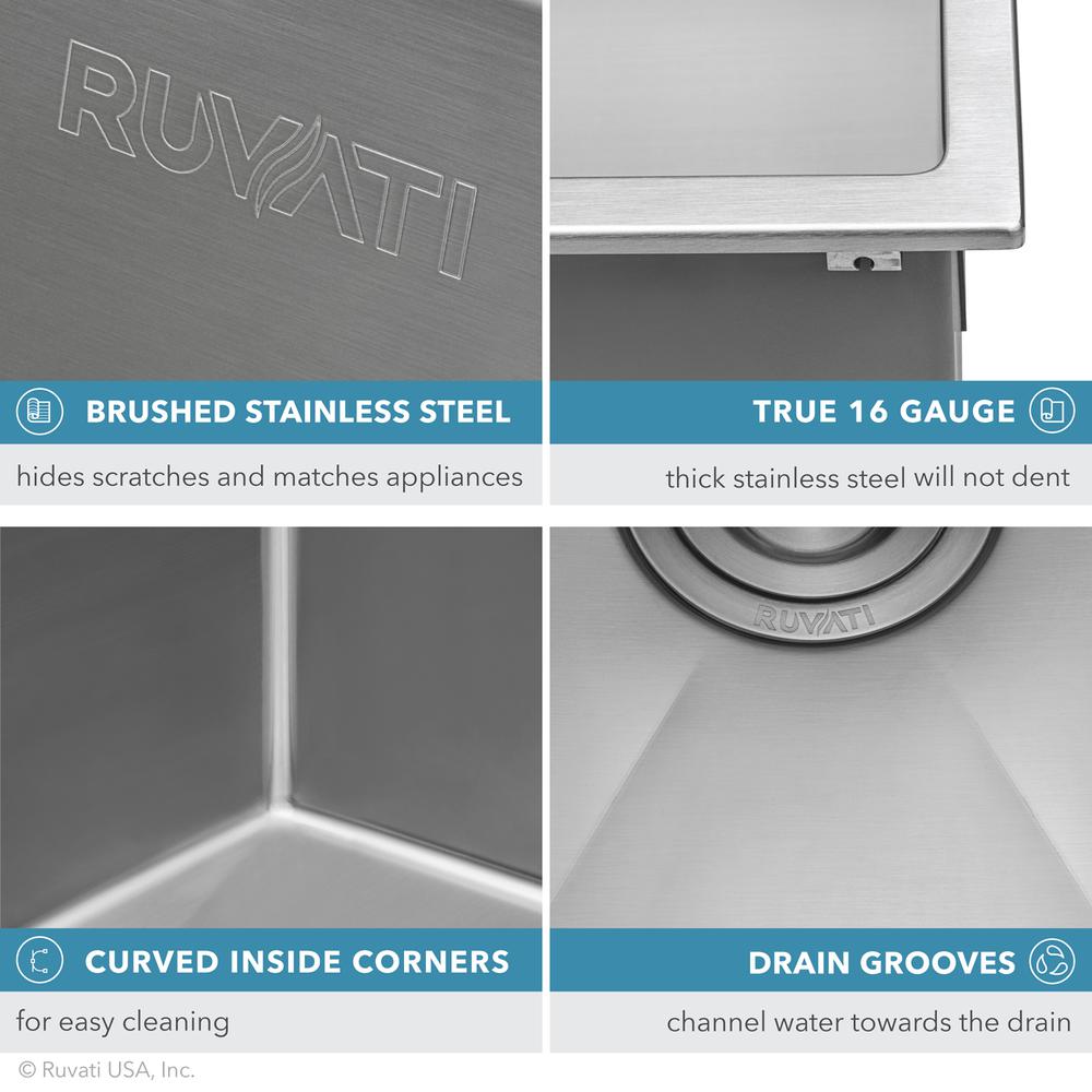Ruvati Topmount Laundry Utility Sink 25 x 22 x 12 inch Tight Radius Deep 16 Gauge Stainless Steel - RVU6015