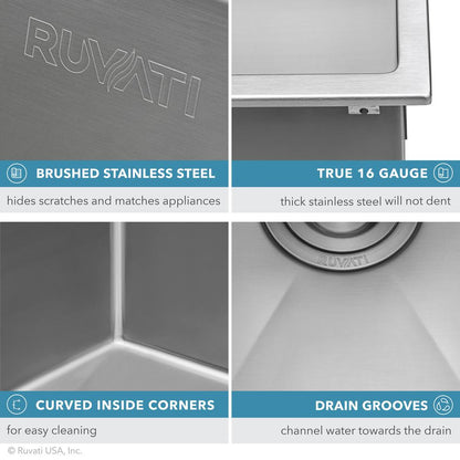 Ruvati Topmount Laundry Utility Sink 25 x 22 x 12 inch Tight Radius Deep 16 Gauge Stainless Steel - RVU6015