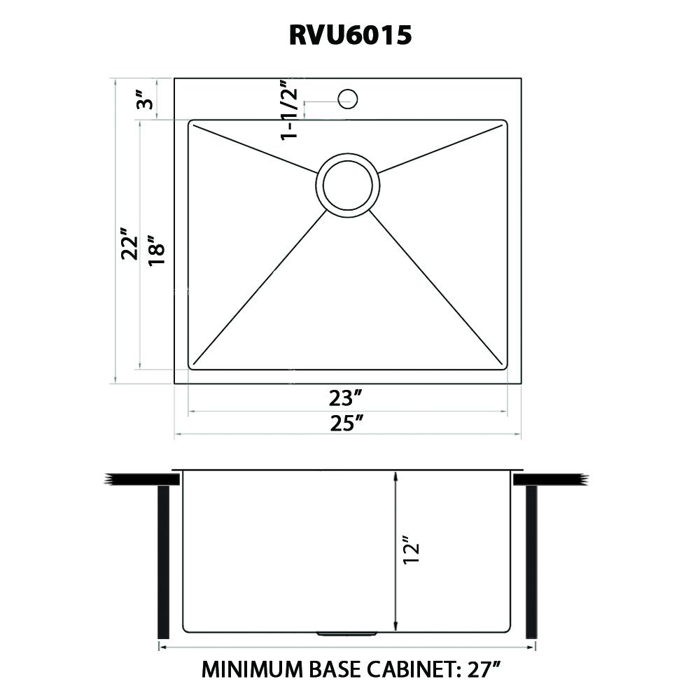 Ruvati Topmount Laundry Utility Sink 25 x 22 x 12 inch Tight Radius Deep 16 Gauge Stainless Steel - RVU6015