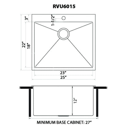 Ruvati Topmount Laundry Utility Sink 25 x 22 x 12 inch Tight Radius Deep 16 Gauge Stainless Steel - RVU6015