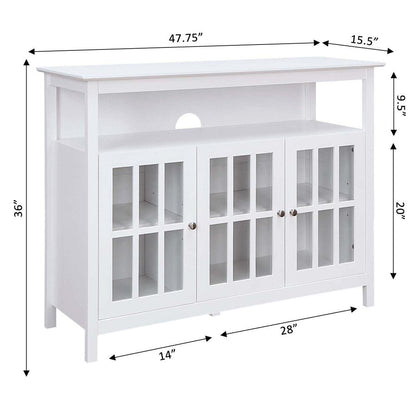 White TV Stand with Storage Cabinets and Shelf for TVs up to 55 Inches