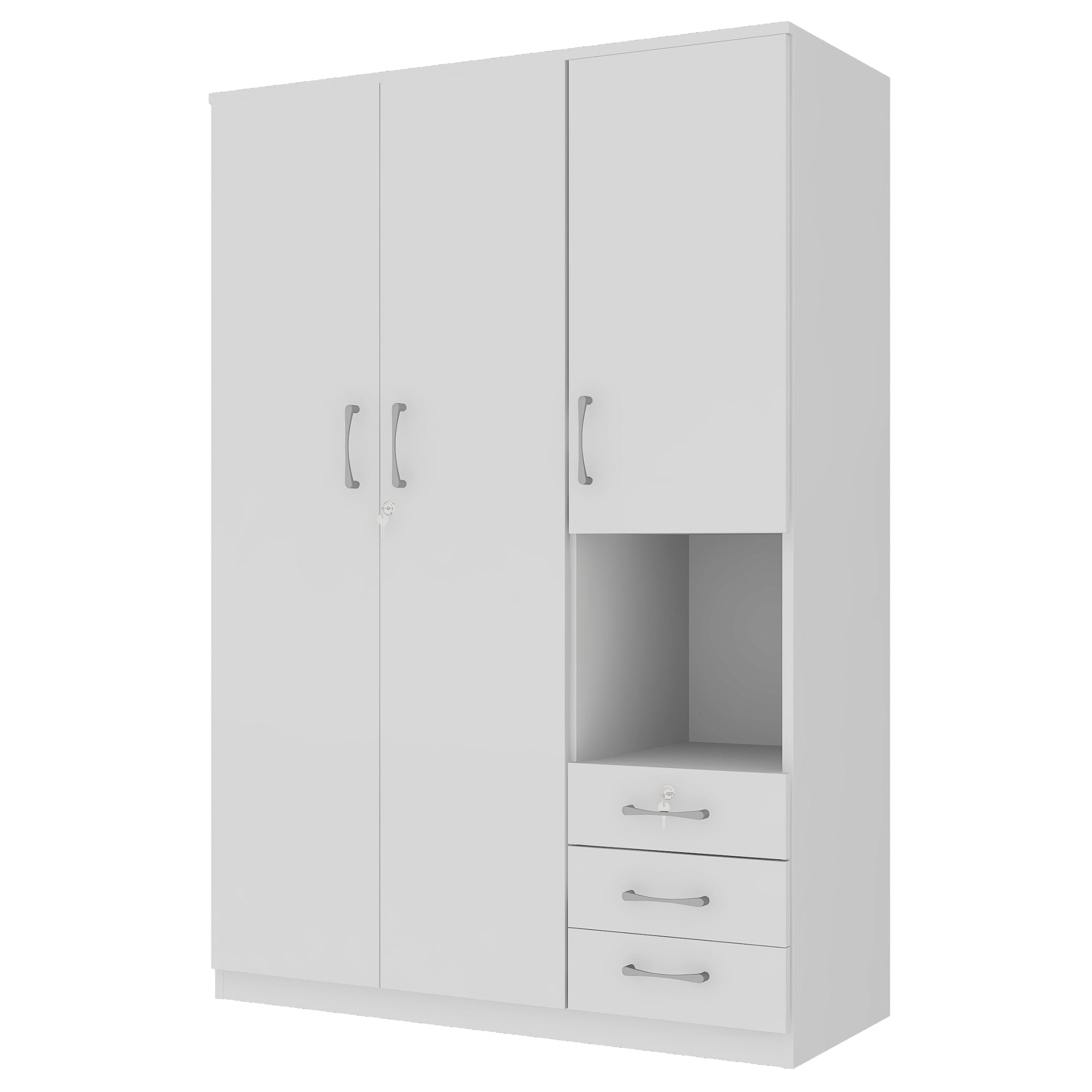 2-Doors Wooden Wardrobe Storage for Bedroom, with Shelves and 3 Drawers, White