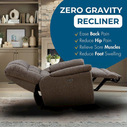 Oversized Recliner Chair for Big and Tall Adults – Power Zero Gravity Recliner with Wide Seat,  Heavy-Duty Big Man, Supports Up to 450 lbs, Brown