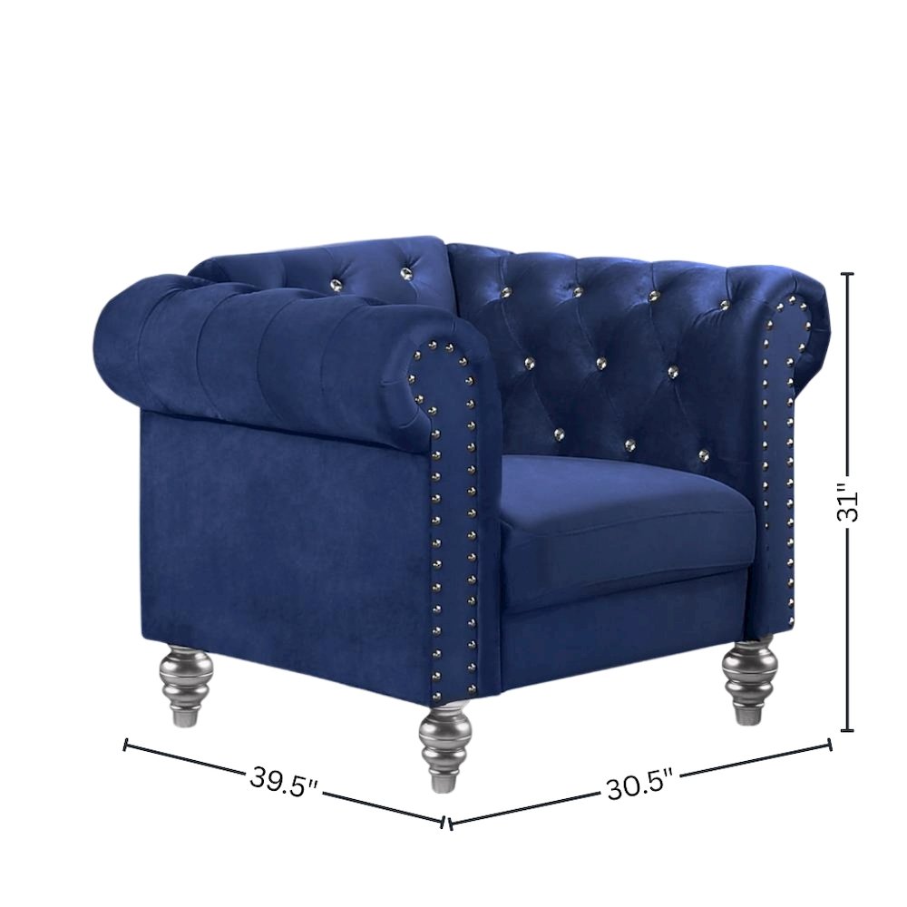 Royal Blue Velvet Comfy Chair for Bedroom and Living Room Armchair Use