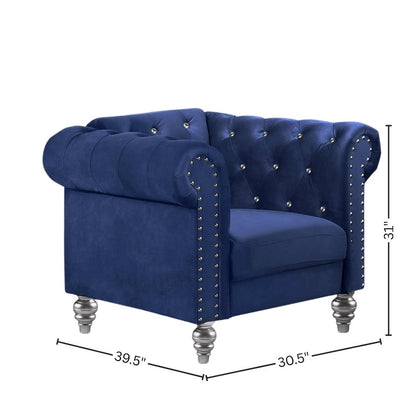 Royal Blue Velvet Comfy Chair for Bedroom and Living Room Armchair Use