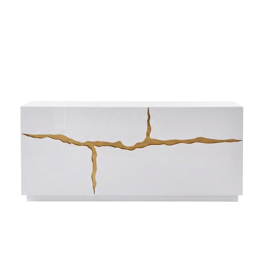 Modern High Gloss MDF Buffet with Gold Accents and Storage Doors for Dining Room