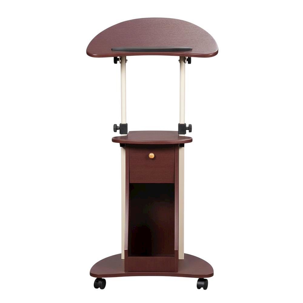 Chocolate Rolling Adjustable Laptop Cart, Storage For Office Workspace