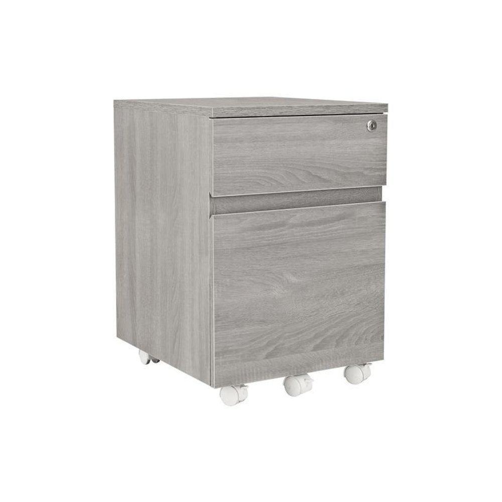 Rolling two Drawer Vertical Filing Cabinet with Lock and Storage, Grey