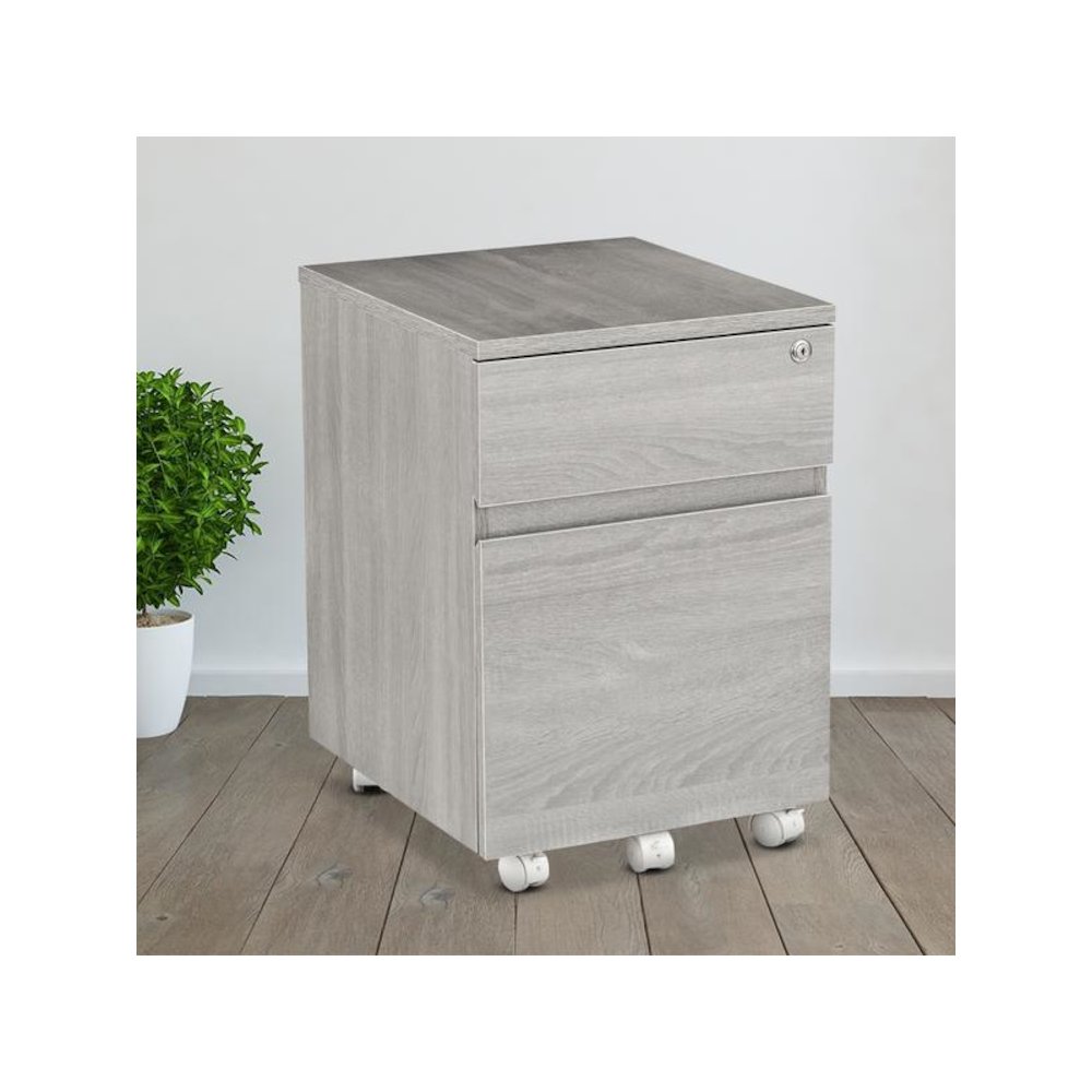 Rolling two Drawer Vertical Filing Cabinet with Lock and Storage, Grey