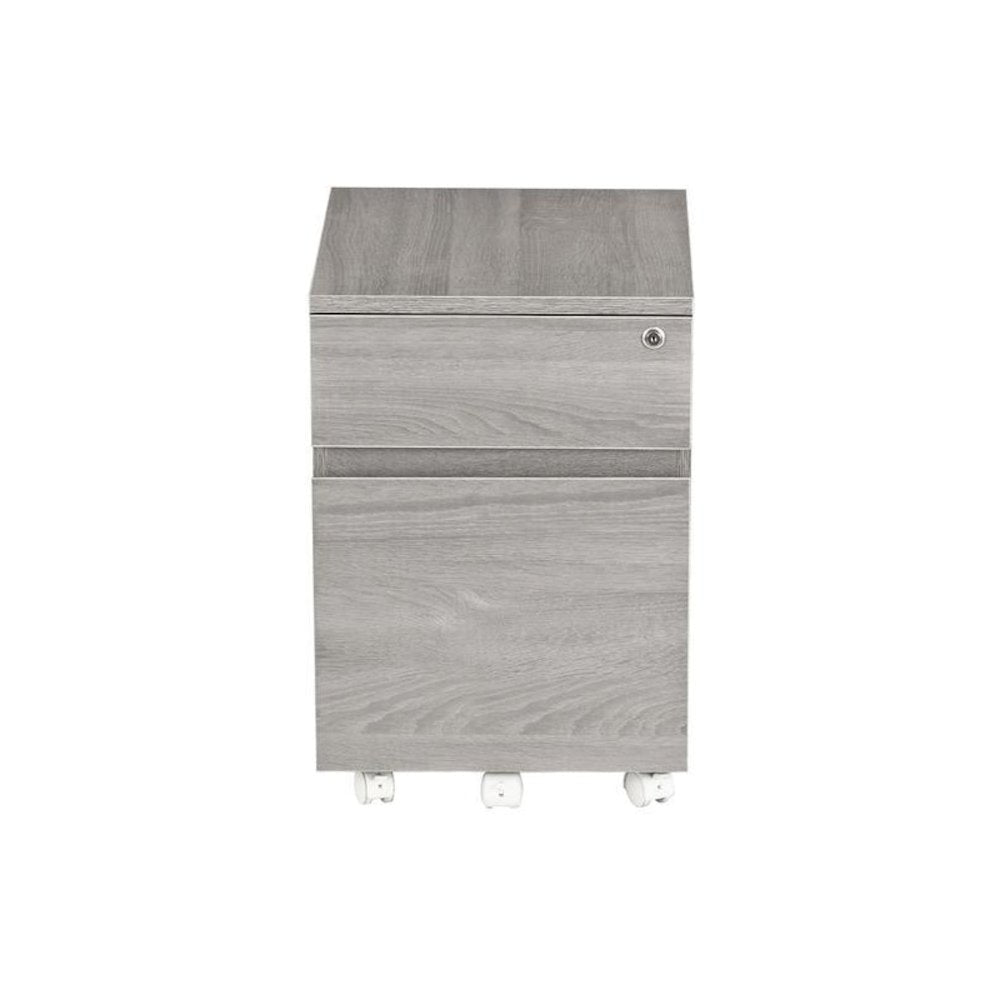 Rolling two Drawer Vertical Filing Cabinet with Lock and Storage, Grey