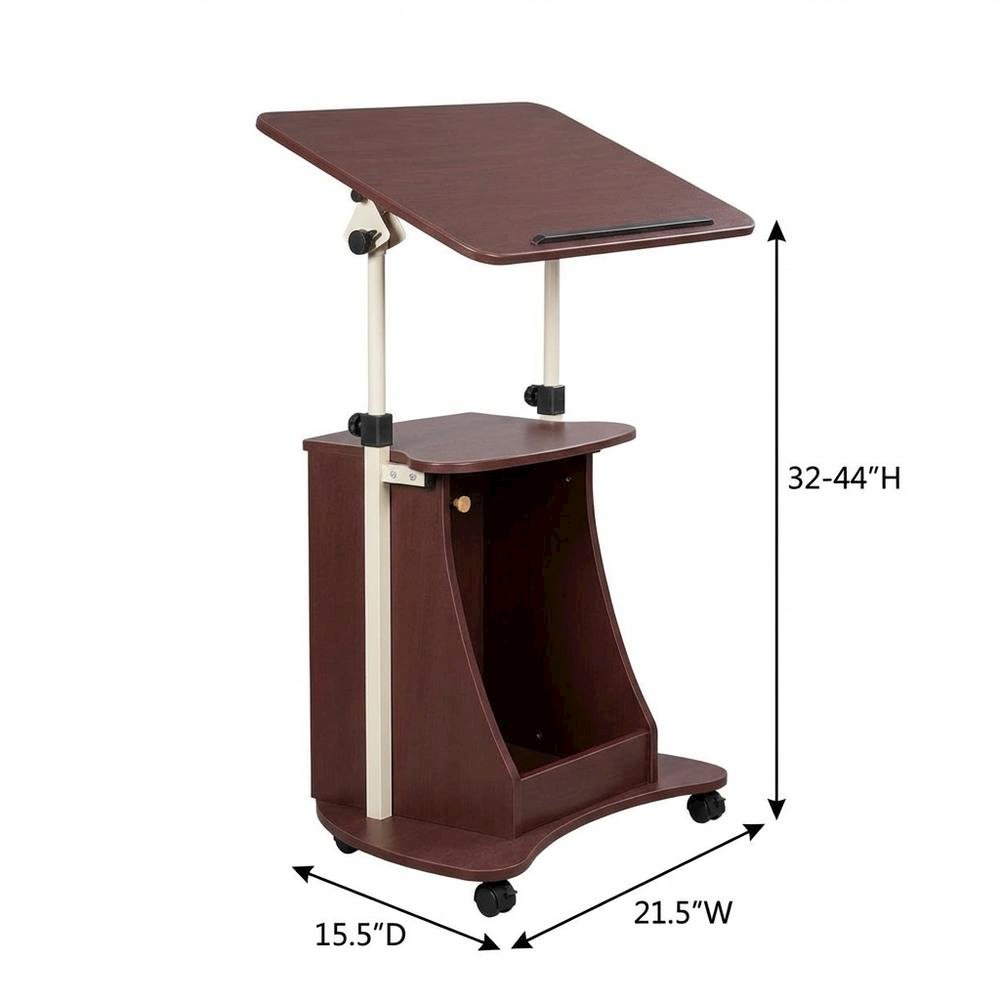 Chocolate Rolling Adjustable Laptop Cart, Storage For Office Workspace