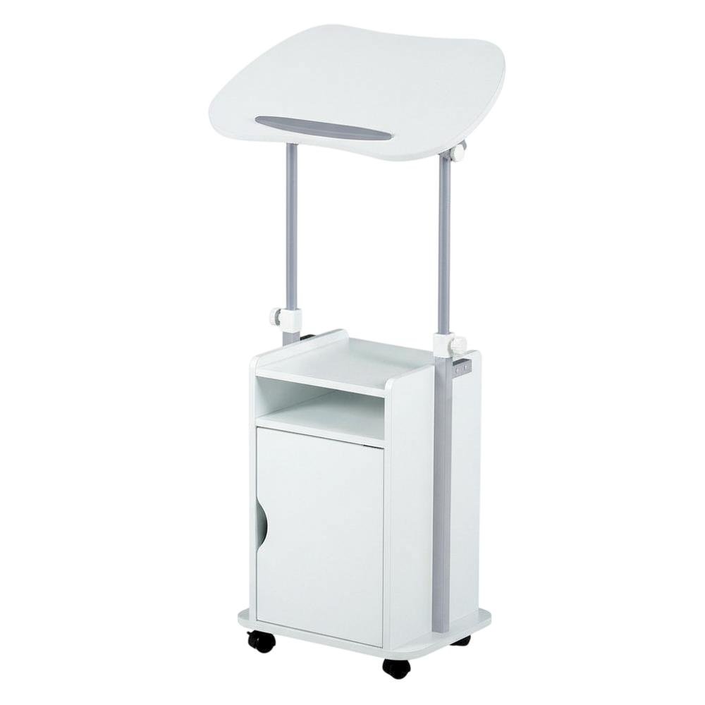 Adjustable White Rolling Laptop Cart With Storage For Versatile Office Use